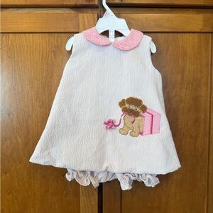 Mulberry Pink and White Kids Dress with Puppy Design w/ Shorts